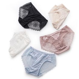 4 pack 100% Knit Silk Women's Sexy Lace Briefs Panties Underwear Lingerie M L XL SS003 201112