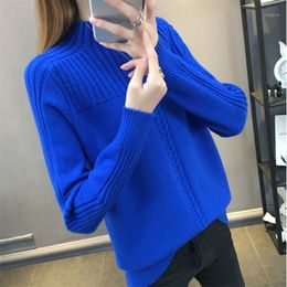 Warm Turtleneck Sweater Women 2020 Autumn Winter Long Sleeve Pullover Sweater Female Knitted Tops Loose Royal blue Jumper Ladies1