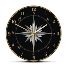 Bússola do Mariner Relógio de Parede Compass Rosa Náutica Decoração Decoração de Metros Navegação Redonda Silent Silent Swept Relógio de Parede Sailor Gift1