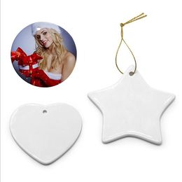 Blank White Sublimation Ceramic Pendant Creative Christmas Decoration Pendant DIY Ceramic Ornament Heart Round Christmas Decoration