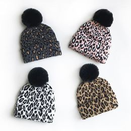 Beanie/Skull Caps Fashion Winter Warm Knit Hats Stylish Leopard Hat With Pompom For Adults1