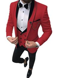 2021 Mens suit Groom Tuxedos Red Prom Wedding Men Suit Slim Fit Male Dress Formal Suit For Men Best Man 3pcs (Jacket+Pants+Vest)