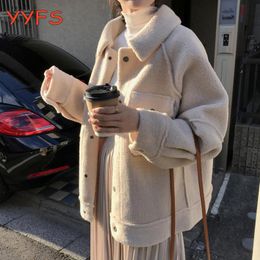 Faux Fur Thick Coat For Women Warm Soft Loose Teddy Lambswool Jacket Female Outerwear Button Plush Ladies Casual Winter Overcoat 201106