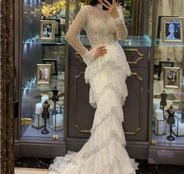 Women dress Evening dress White Lace High neck Mermaid Beads Yousef aljasmi Kendal Jenner Women dress Kim kardashian Long sleeve Sheath