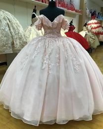 Off Shoulder Quinceanera Prom Dresses Ball Gown Pink Sweet 16 Girls Graduation Party Dress Lace Up Vestidos De Quinceanera