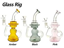 Hookah Recycler oil Rig Bubbler bongs 8.5 inch Height and Slice perc with 14mm Glass bowl 320g weight 3 Colors BU066