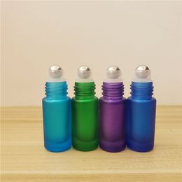 5ml Frosted Glass Essential Oil Bottles Refillable Stainless Roll On Cosmetic Colourful Empty Travel Refillable Roller Bottle