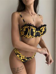 Bikini da bagno moda fiore oro per costume da bagno donna ragazza con costume da bagno sexy in due pezzi con fasciatura imbottita