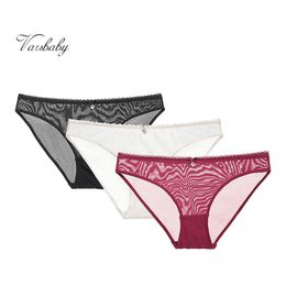 Varsbaby sexy yarn transparent underwear low-waist briefs solid S-XXL panties 3pcs/lots for young women 201112