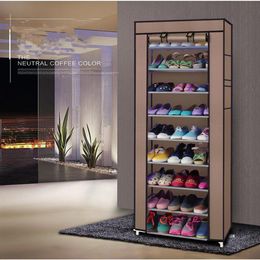 10 Layers 9 Lattices Non-woven Fabric Shoe Rack Dustproof Simple Assembly Coffee Shoe Storage Cabinet Home Shoe Organiser Y1128