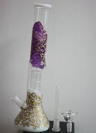 14 Inch Purple Straight Beaker Glass Bong Hookahs fab Jet Perc Freezable Coil Tube water pipe build a Glycerin smoking heady