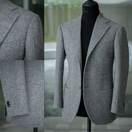 Light Grey Slim Fit Men Suits Wedding Groom Tuxedos Single Jacket Wool Blend Bridegroom Suits Designer Best Man Prom Blazer