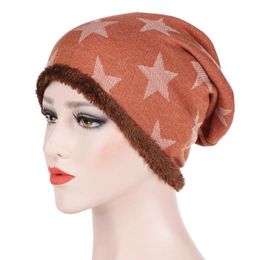 2020 new knitted wool hat winter plus velvet warmth five-pointed star pullover multicolor outdoor windproof headscarf hat