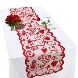 Table Runner Love Red Heart Valentines Day Table Cloth Runner Cupid Arrow Table Runner for Valentines Wedding Party Decoration C0125