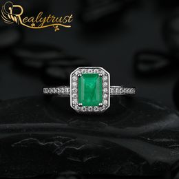 Realytrust 1ct Created Emerald Gemstone Ring for Women Genuine 925 Sterling Silver Fine Jewelry Wedding Anniversary Rings Gift B1205
