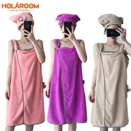 Chic Bath Towel Girls Wearable s Superfine Fibre Solid Colour Soft and Absorbent Cleaning el Home Bathroom Gifts 211221