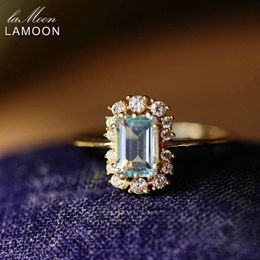 Cluster Rings LAMOON Vintage Natural Topaz Gemstone Ring Blue 925 Sterling Silver K Gold Plated Wedding Engagement For Women RI190