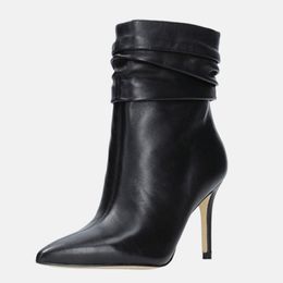 Luxury Autumn And Winter Sexy Pointed Toe Ladies Nude Boots Fashionable Stiletto Heels And Velvet Lining Elegant Short Boots
