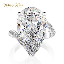 Wong Rain Luxury 100% 925 Sterling Silver Created Moissanite Gemstone Wedding Engagement Diamonds Ring Fine Jewellery Wholesale 201119