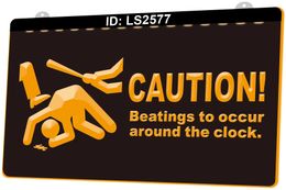 LS2577 Caution Beatings To Occur Around THe Clock Light Sign 3D Engraving LED Wholesale Retail