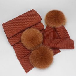 Beanie/Skull Caps Hair Ball Parent-child Hat Scarf Suit Winter Women Cap Together Solid Colour Fashion Warm Hats Woman And Children1
