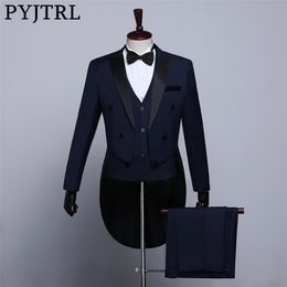 PYJTRL Male Classic Black White Navy Blue Tailcoat Tuxedo Wedding Grooms Suits For Men Party Prom Banquet Stage Singers Costume 201106