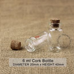 Wholesale 100pcs/lot Mini 6ml Glass Bottle Empty Cork Small Wishing Vial 1/5OZ Gift Pot Sample Jar Refillable Cosmetic Containergood qualitt