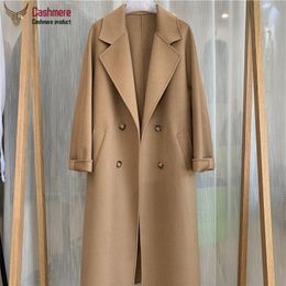 Winter long female wool water ripple cashmere new autumn loose double breasted coat women commuter 201216