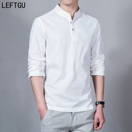 2019 Fashion Long sleeve Men's shirts male casual Linen shirt men Brand Plus size Asian size camisas T200319