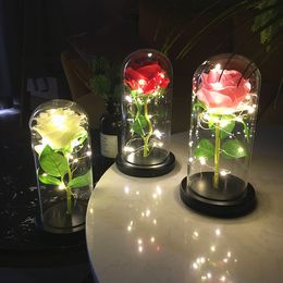 Artificial Eternal Rose LED Light Gold Foil Flower Christmas Home Decor For Propose Valentines Day Gifts w-00531