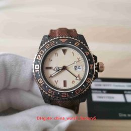 Super Version Watches 40mm GMT DiW Carbon Fibre Leather Bands Sapphire Glass CAL.3186 Movement Transparent Mechanical Automatic Mens Watch Men's Wristwatches