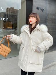 Winter women sport parkas down coats fashion warm fur hood women down coats letter print causal female long coats