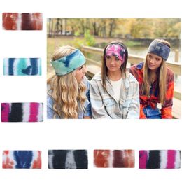 Women Tie Dye Headband Knitting Woolen Headbands Ponytail Holder Hair Bands Gradient Crochet Headwraps Label Turban Wide Headwear F112706