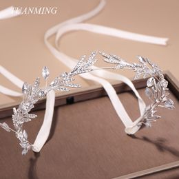 Fashion New Crystal Silver Tiaras And Crowns Leaves Wedding Headbands Hairbands Bridal Women Hair Jewellery Dropshoping Y200409