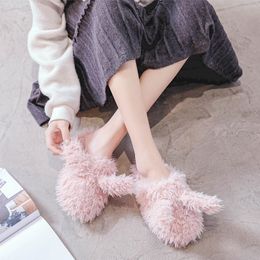 Millffy 1pc cute long ear rabbit pink Purple long-haired dirty rabbit animal slipper Comfortable home ladies slippers girl gif+ Y1120