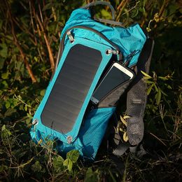 Outdoor Camping 6.5W Solar Panel Backpack Hiking Back Pack 15L Bag Waterproof with Water Bag & USB Output Charger Backpack Bag Q0705