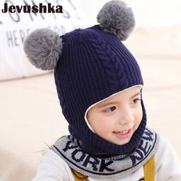 Baby Winter Hat Pom Pom Knit Kids Beanie Hat for Baby Girl and Baby Boy Hat Scarf with Fleece Lining Caps HT19029 Y201024