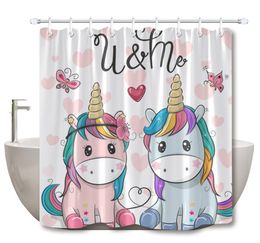 LB Funny Unicorn with Butterfly Kids Girl Shower Curtains Bathroom Curtain Waterproof Polyester Fabric for Bathtub Home Decor Y200108