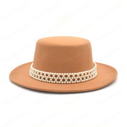 New Classic Solid Color Flat Top Bowler Hat Wool Fedora Hat Women Wide Brim Jazz Hat European American Round Caps