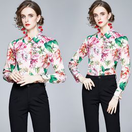 Boutique Girl Shirt Long Sleeve Floral OL Womens Blouse Spring Autumn Shirt Fashion Elegant Lady Tops