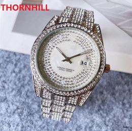 Top quality Men Women Diamonds Ring Watch 40mm Full Stainless Steel Luxury Quartz President classic atmosphere good looking switzerland annual highend watches