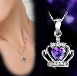 Silver Jewellery Austrian Crystal Crown Wedding Pendant Purple/Silver Water Wave Necklace Epacket Free