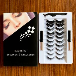 3D 5D Magnetic Eyelashes Kit Magnetic Eyeliner Makeup Magnetic False Lashes 10 Pairs Reusable Lashes Liquid Eyeliner Natural Look No Glue