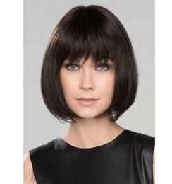 Fashion Temperament Short Straight Wig Women's Dark Brown Natural Charming Wig