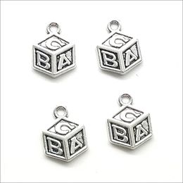150pcs cube ABC Antique Silver Charms Pendants Jewellery Making Bracelet Necklace Earrings 14*10mm DH0848