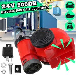 loud truck horns electric UK - Other Auto Electronics 12V 24V 139dB   300dB Red Dual Tone Electric Pump Air Loud Horn Snail Compact For Car Truck Motorcycle Bus Van Boat V