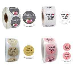 500pcs 1inch Thank You Flower Adhesive Stickers Festival Birthday Party Gift Bag Decoration Business Box Label