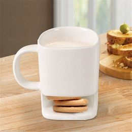 Ceramic Mug White Coffee Tea Biscuits Milk Dessert Cup Tea Cup Side Cookie Pockets Holder For Home Office SEA SHIPPING CCE3975