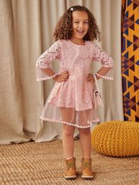 Toddler Girls 1pc Guipure Lace Contrast Mesh Babydoll Dress SHE
