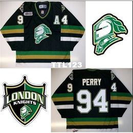 Real Men real Full embroidery #94Corey Perry Ohl London Knights Premier 7185 hockey Jersey or custom any name or number HOCKEY Jersey